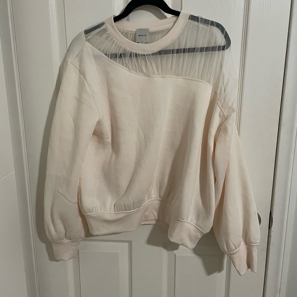 Maeve Anthropologie Cream Sheer Accent Sweater